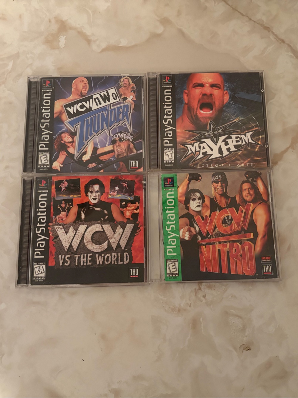 Lot Of 4 PlayStation 1 WCW Wrestling PS1 Games (Nitro, Thunder, Mayhem) Tested